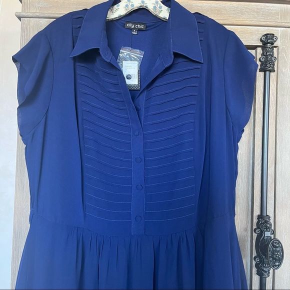 City Chic Navy Pleated Front Dress NEW Plus Size 16 - Picture 4 of 14